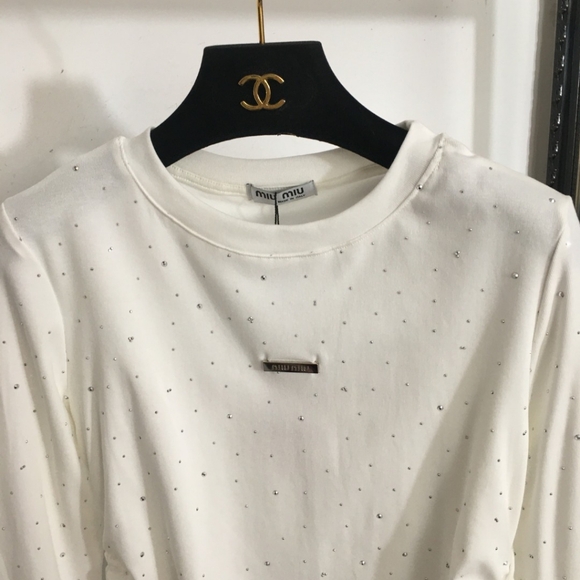 Miu miu long sleeved white T-shirt with diamonds - Picture 7 of 7